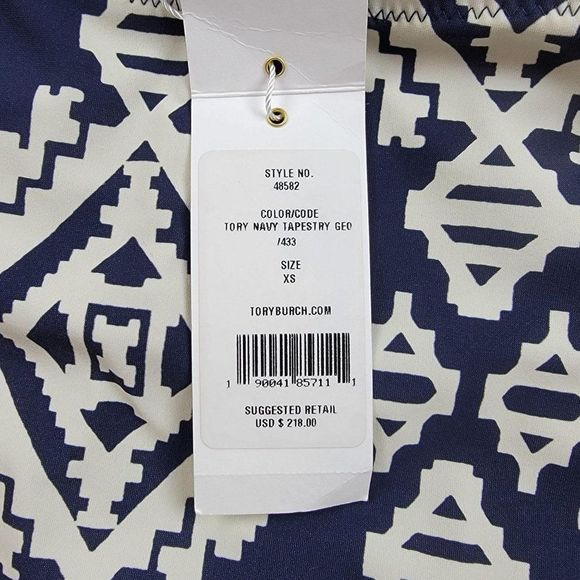 Tory Burch Blue White Tapestry Geometric Cut Out One Piece Swimsuit Size XS - Picture 12 of 14